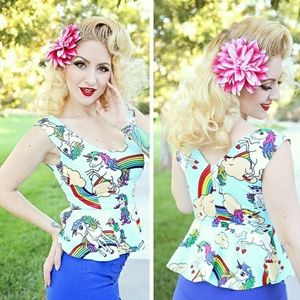 BRAND NEW rainbows and unicorns peplum top